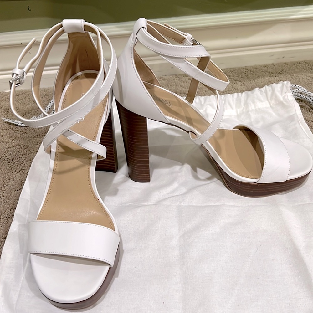 Michael Kors size 8 white strap heel sandals. BRAND NEW, NEVER WORN